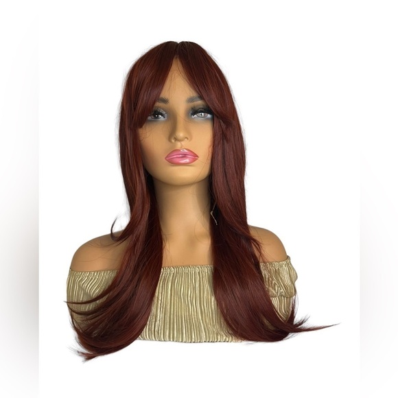 24 Inch Wine red Layered wig with curtain Bangs for daily use - Picture 7 of 7